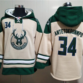 Men's Milwaukee Bucks #34 Giannis Antetokounmpo Cream Hoodie