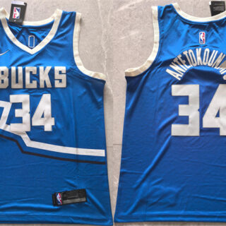 Men's Milwaukee Bucks #34 Giannis Antetokounmpo Royal 2024 City Edition Stitched Basketball Jersey