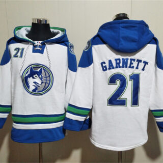 Men's Minnesota Timberwolves #21 Kevin Garnett White Lace-Up Pullover Hoodie