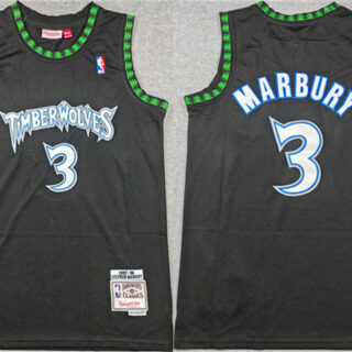 Men's Minnesota Timberwolves #3 Stephon Marbury Black Throwback Stitched Jersey