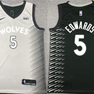 Men's Minnesota Timberwolves #5 Anthony Edwards Grey Black Stitched Jersey