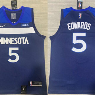 Men's Minnesota Timberwolves #5 Anthony Edwards Navy Icon Edition Stitched Jersey