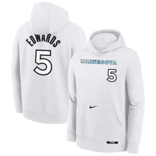 Men's Minnesota Timberwolves #5 Anthony Edwards White 2024 25 City Edition Fleece Club Pullover Hoodie