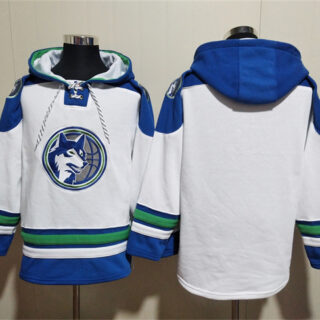 Men's Minnesota Timberwolves Blank White Lace-Up Pullover Hoodie