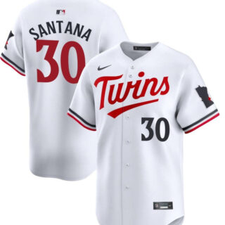 Men's Minnesota Twins #30 Carlos Santana White 2024 Home Limited Cool Base Stitched Baseball Jersey