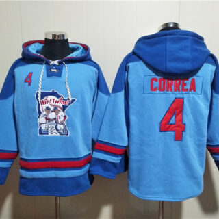 Men's Minnesota Twins #4 Carlos Correa Blue Ageless Must-Have Lace-Up Pullover Hoodie