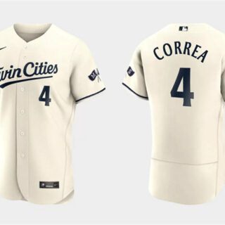 Men's Minnesota Twins #4 Carlos Correa Cream Flex Base Stitched Baseball Jersey