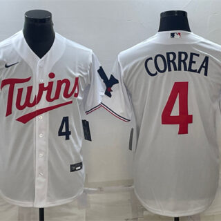 Men's Minnesota Twins #4 Carlos Correa White Cool Base Stitched Jersey