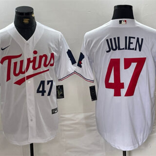 Men's Minnesota Twins #47 Edouard Julien White Cool Base Stitched Jersey