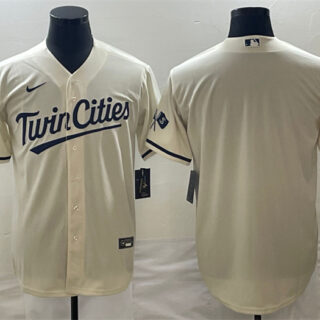 Men's Minnesota Twins Blank Cream Cool Base Stitched Baseball Jersey