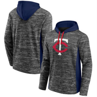 Men's Minnesota Twins Gray Navy Instant Replay Color Block Pullover Hoodie