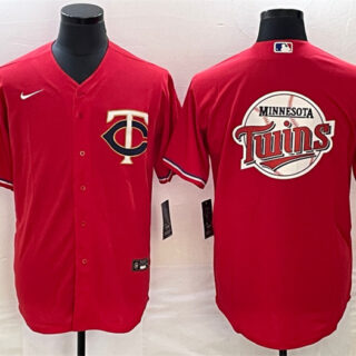 Men's Minnesota Twins Red Team Big Logo Cool Base Stitched Jersey