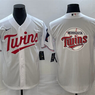 Men's Minnesota Twins White Team Big Logo Cool Base Stitched Jersey