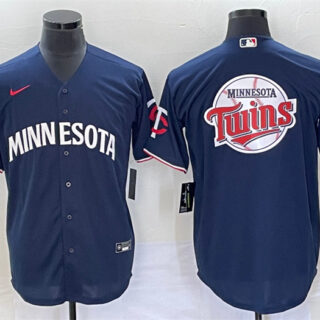 Men's Minnesota Twins With Team Logo In Back Navy Cool Base Stitched Jersey