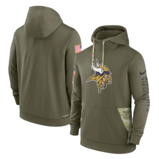 Men's Minnesota Vikings 2022 Olive Salute To Service Therma Performance Pullover Hoodie
