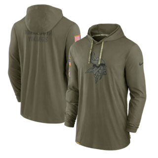 Men's Minnesota Vikings 2022 Olive Salute To Service Tonal Pullover Hoodie