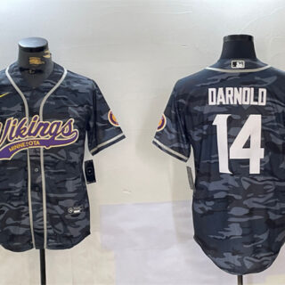 Men's Minnesota Vikings #14 Sam Darnold Grey Camo Cool Base Stitched Baseball Jersey