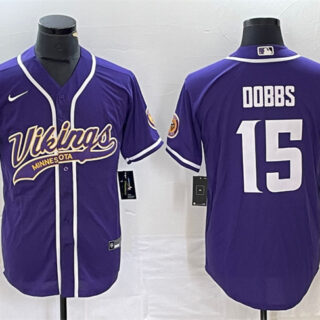 Men's Minnesota Vikings #15 Josh Dobbs Purple Cool Base Stitched Baseball Jersey