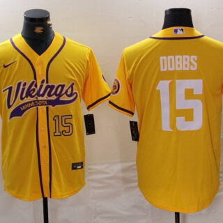 Men's Minnesota Vikings #15 Joshua Dobbs Yellow Cool Base Stitched Baseball Jerseys
