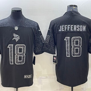 Men's Minnesota Vikings #18 Justin Jefferson Black Reflective Limited Stitched Football Jersey