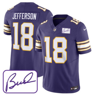 Men's Minnesota Vikings #18 Justin Jefferson Purple 2023 F.U.S.E. Bud Grant Patch Limited Stitched Jersey