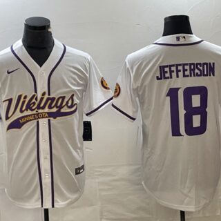 Men's Minnesota Vikings #18 Justin Jefferson White Cool Base Stitched Baseball Jersey