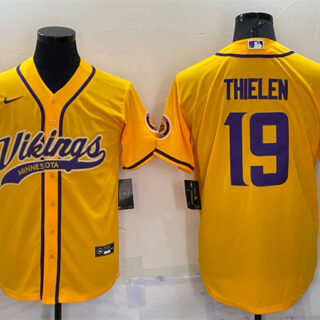 Men's Minnesota Vikings #19 Adam Thielen Gold With Patch Cool Base Stitched Baseball Jersey
