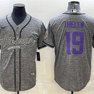 Men's Minnesota Vikings #19 Adam Thielen Grey With Patch Cool Base Stitched Baseball Jersey