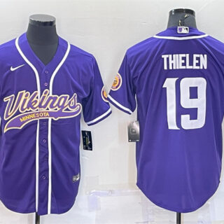 Men's Minnesota Vikings #19 Adam Thielen Purple With Patch Cool Base Stitched Baseball Jersey