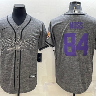 Men's Minnesota Vikings #84 Randy Moss Grey With Patch Cool Base Stitched Baseball Jersey