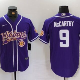 Men's Minnesota Vikings #9 J.J. McCarthy Purple Cool Base Stitched Baseball Jerseys