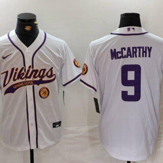 Men's Minnesota Vikings #9 J.J. McCarthy White Cool Base Stitched Baseball Jerseys