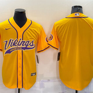 Men's Minnesota Vikings Blank Gold With Patch Cool Base Stitched Baseball Jersey