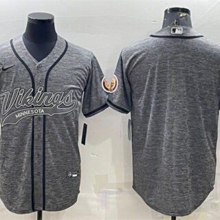 Men's Minnesota Vikings Blank Grey With Patch Cool Base Stitched Baseball Jersey