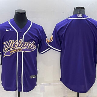 Men's Minnesota Vikings Blank Purple With Patch Cool Base Stitched Baseball Jersey