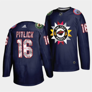 Men's Minnesota Wild #16 Rem Pitlick 2021 22 Navy Native American Heritage Day Stitched Jersey