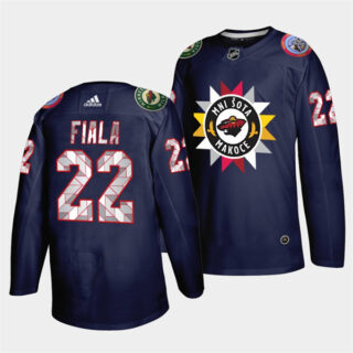 Men's Minnesota Wild #22 Kevin Fiala 2021 22 Navy Native American Heritage Day Stitched Jersey