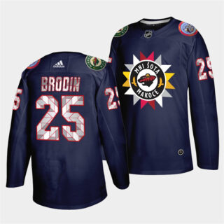 Men's Minnesota Wild #25 Jonas Brodin 2021 22 Navy Native American Heritage Day Stitched Jersey