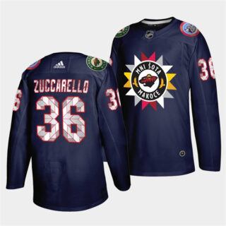 Men's Minnesota Wild #36 Mats Zuccarello 2021 22 Navy Native American Heritage Day Stitched Jersey