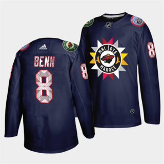 Men's Minnesota Wild #8 Jordie Benn 2021 22 Navy Native American Heritage Day Stitched Jersey