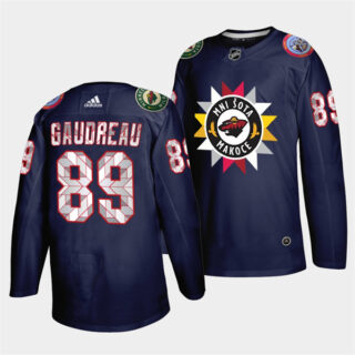 Men's Minnesota Wild #89 Frederick Gaudreau 2021 22 Navy Native American Heritage Day Stitched Jersey