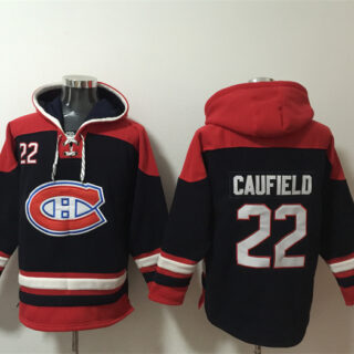 Men's Montreal Canadiens #22 Cole Caufield Navy Red Lace-Up Pullover Hoodie