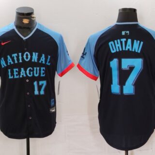 Men's National League #17 Shohei Ohtani Navy 2024 All-Star Elite Stitched Baseball Jerseys