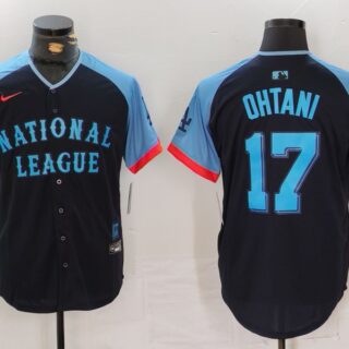Men's National League #17 Shohei Ohtani Navy 2024 All-Star Elite Stitched Baseball Jerseys