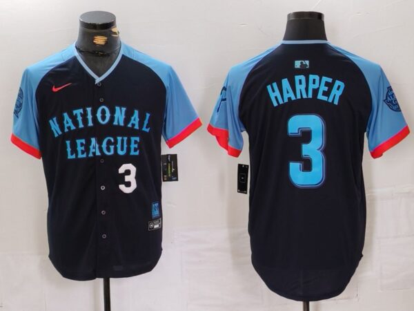 Men's National League #3 Bryce Harper Navy 2024 All-Star Limited Stitched Baseball Jerseys