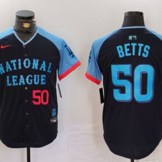 Men's National League #50 Mookie Betts Navy 2024 All-Star Limited Stitched Baseball Jersey