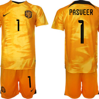 Men's Netherlands #1 Pasveer Orange Home Soccer Jersey Suit