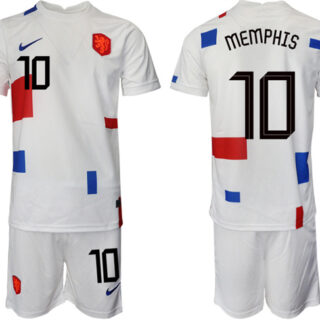 Men's Netherlands #10 Memphis White Away Soccer Jersey Suit