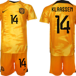 Men's Netherlands #14 Klaassen Orange Home Soccer Jersey Suit