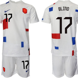 Men's Netherlands #17 Blind White Away Soccer Jersey Suit